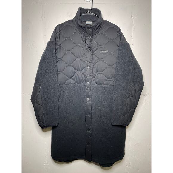Columbia Womens Cloud Point Long Fleece Jacket Quilted Size Large Black - Picture 1 of 7